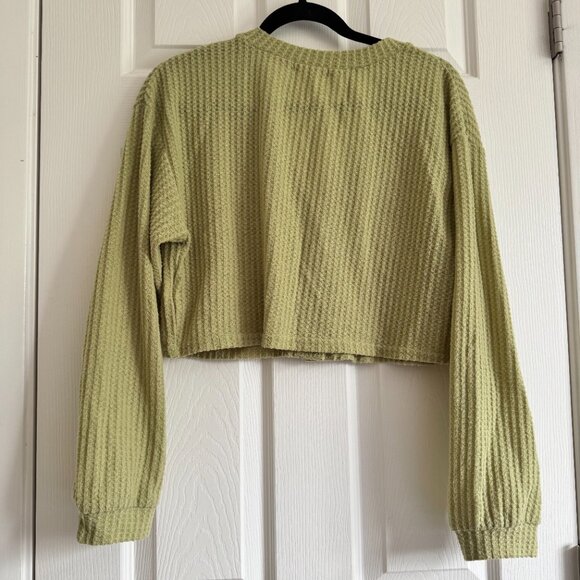 Green Cropped Ribbed Cardigan Cottage Cozy Core Size Medium - Picture 4 of 4